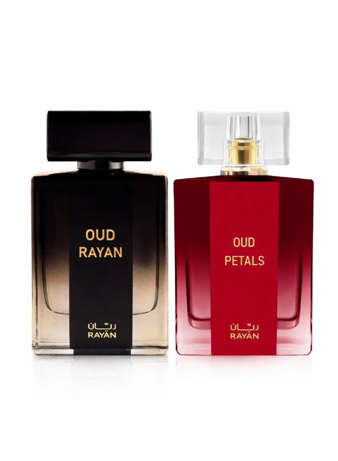 ريان طقم عطور ريان للزوجين – مودرن عود للرجال وعود بتلات للنساء، 2×100 مل، أو دو بارفيوم عربي يدوم طويلاً - Image 1